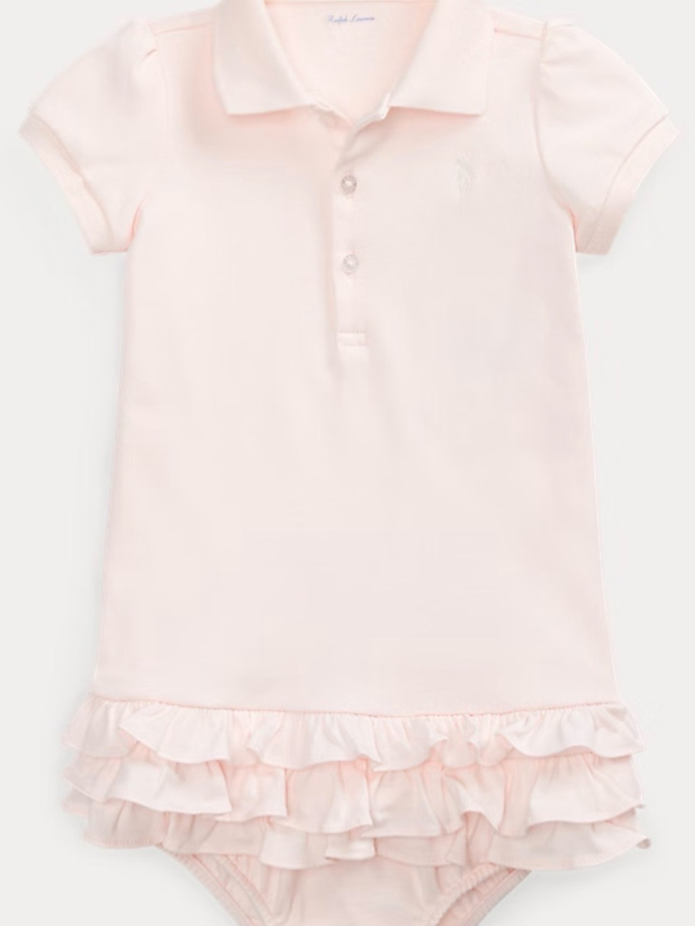 Ralph Lauren Pale Pink Polo Romper with Ruffle Hem 50%OFF SEND OFFER